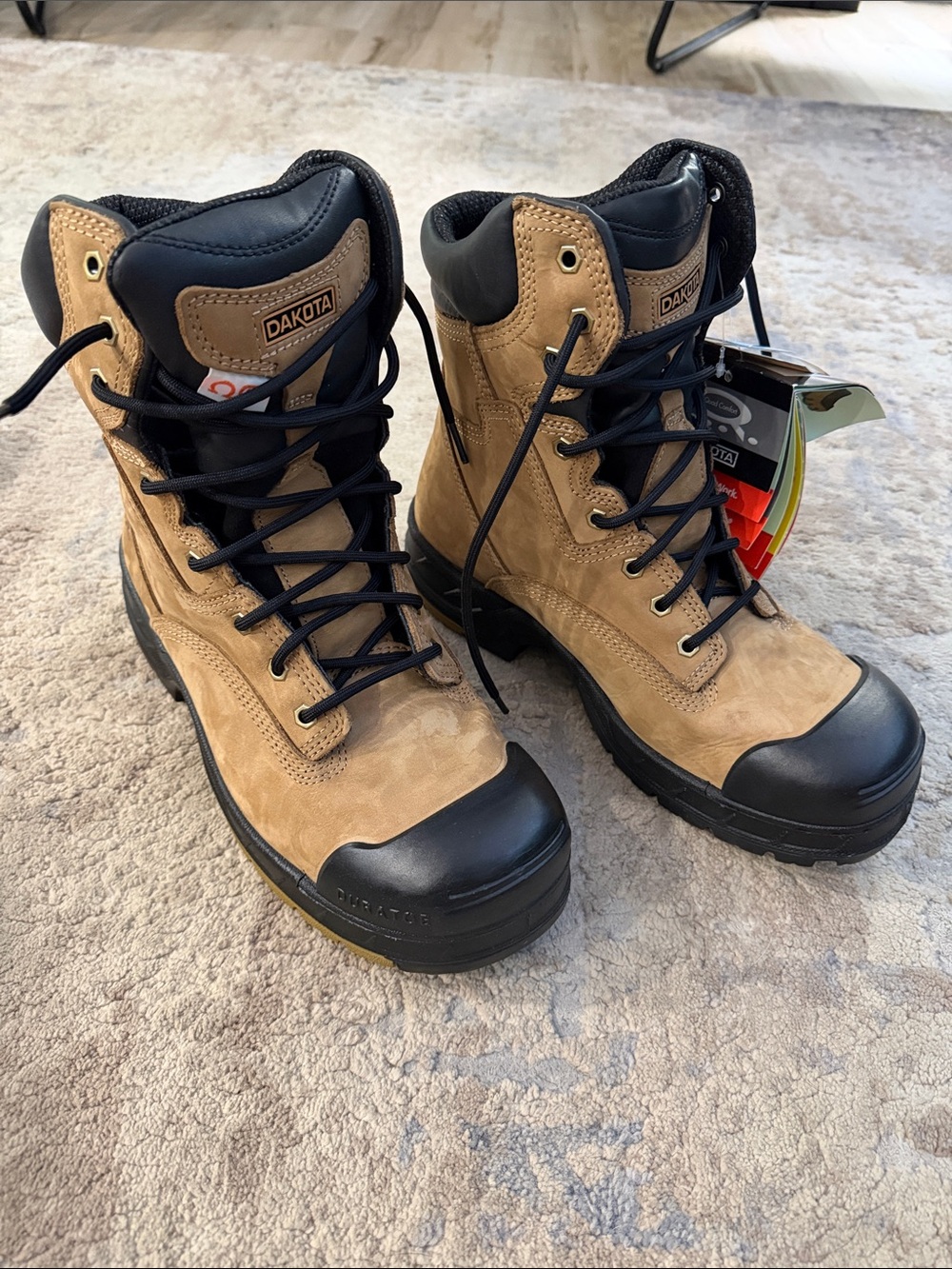 Dakota Men's Tan and Black Work Boots - Lace-Up Safety Boots Size 12.5
